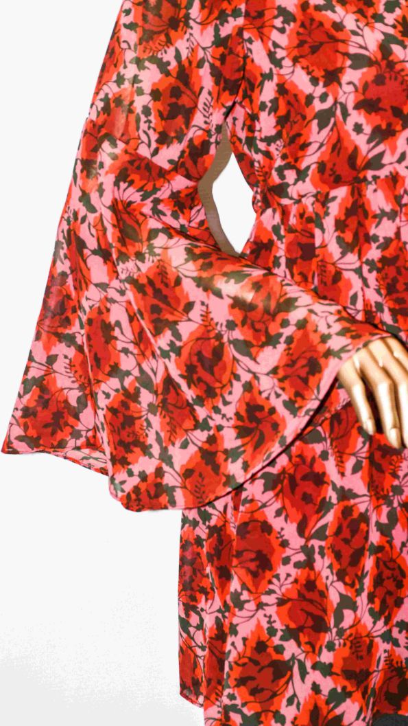 Co-Ord Set Bell Sleeves Floral Red