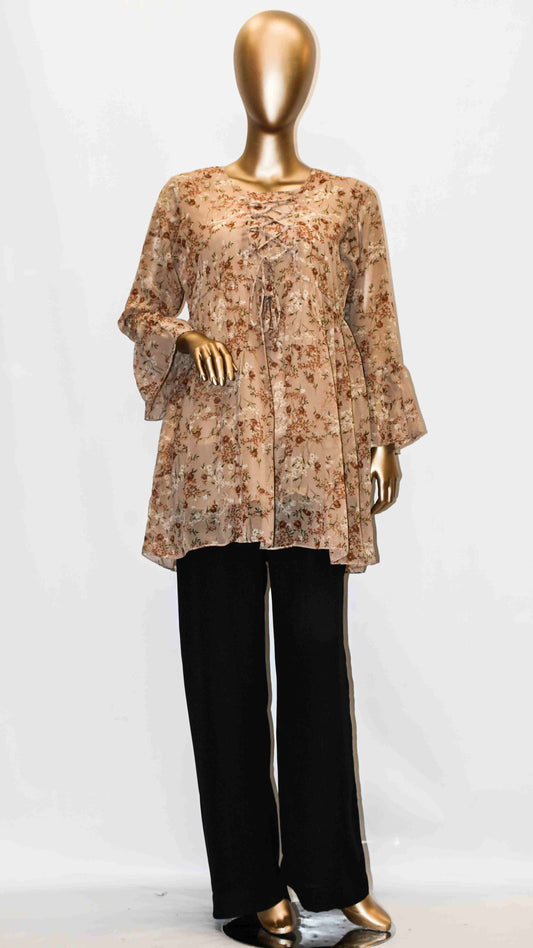 Co-Ord Set Lace-Up Top Beige