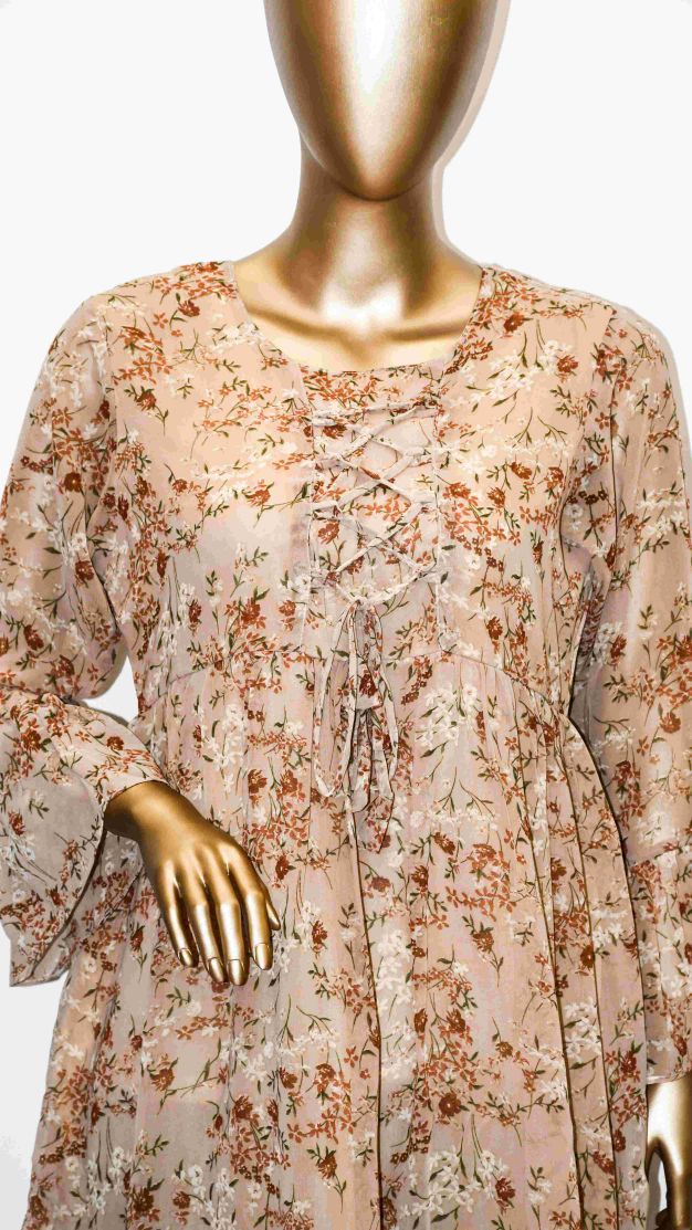 Co-Ord Set Lace-Up Top Beige