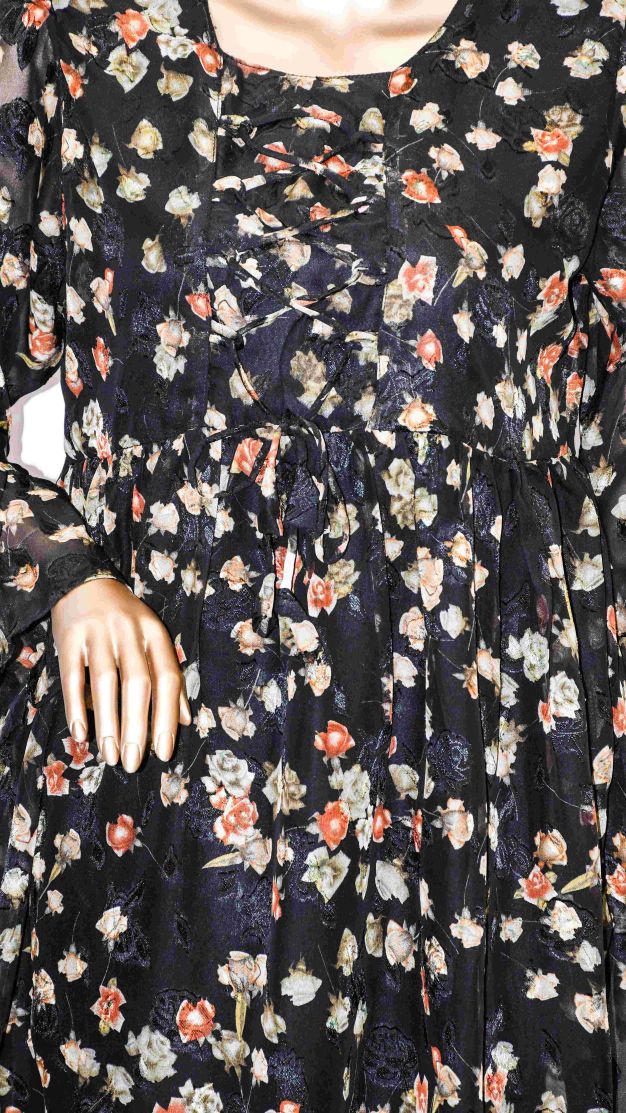 Co-Ord Set Lace-Up Top Black Floral