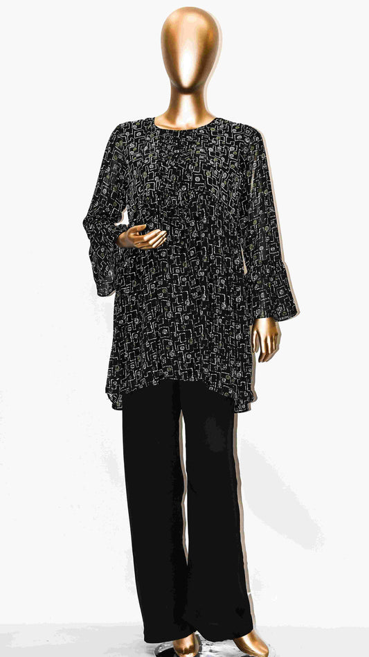 Co-Ord Set Lace-Up Top Black & White