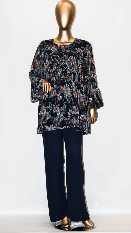 Co-Ord Set Lace-Up Top Blue Vintage