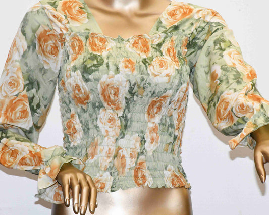 Crop Top Smoke-Tea Green Floral