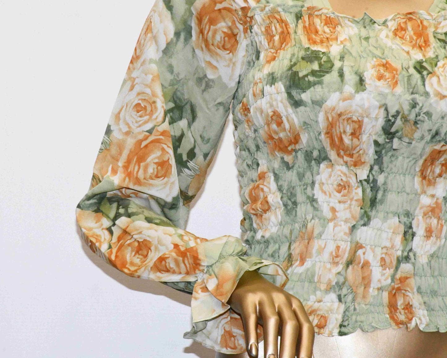 Crop Top Smoke-Tea Green Floral