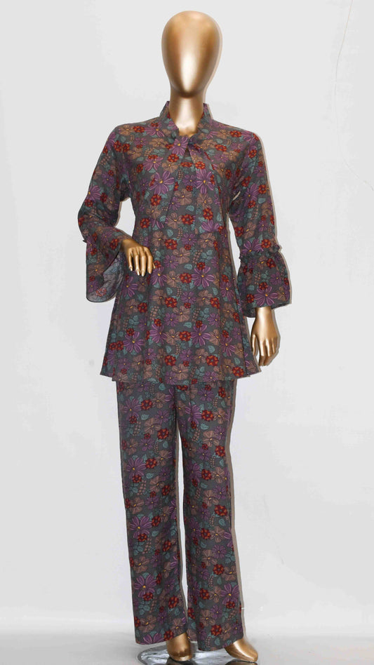 Tie Knot Lawn Co-Ord Set Charcoal Grey Floral