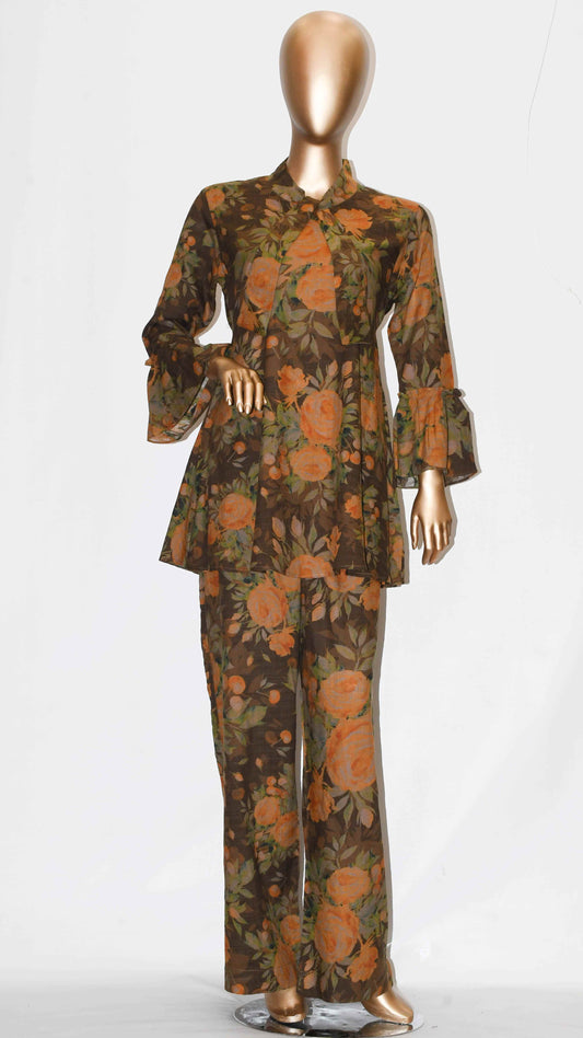 Tie Knot Lawn Co-Ord Set Vintage Brown Floral