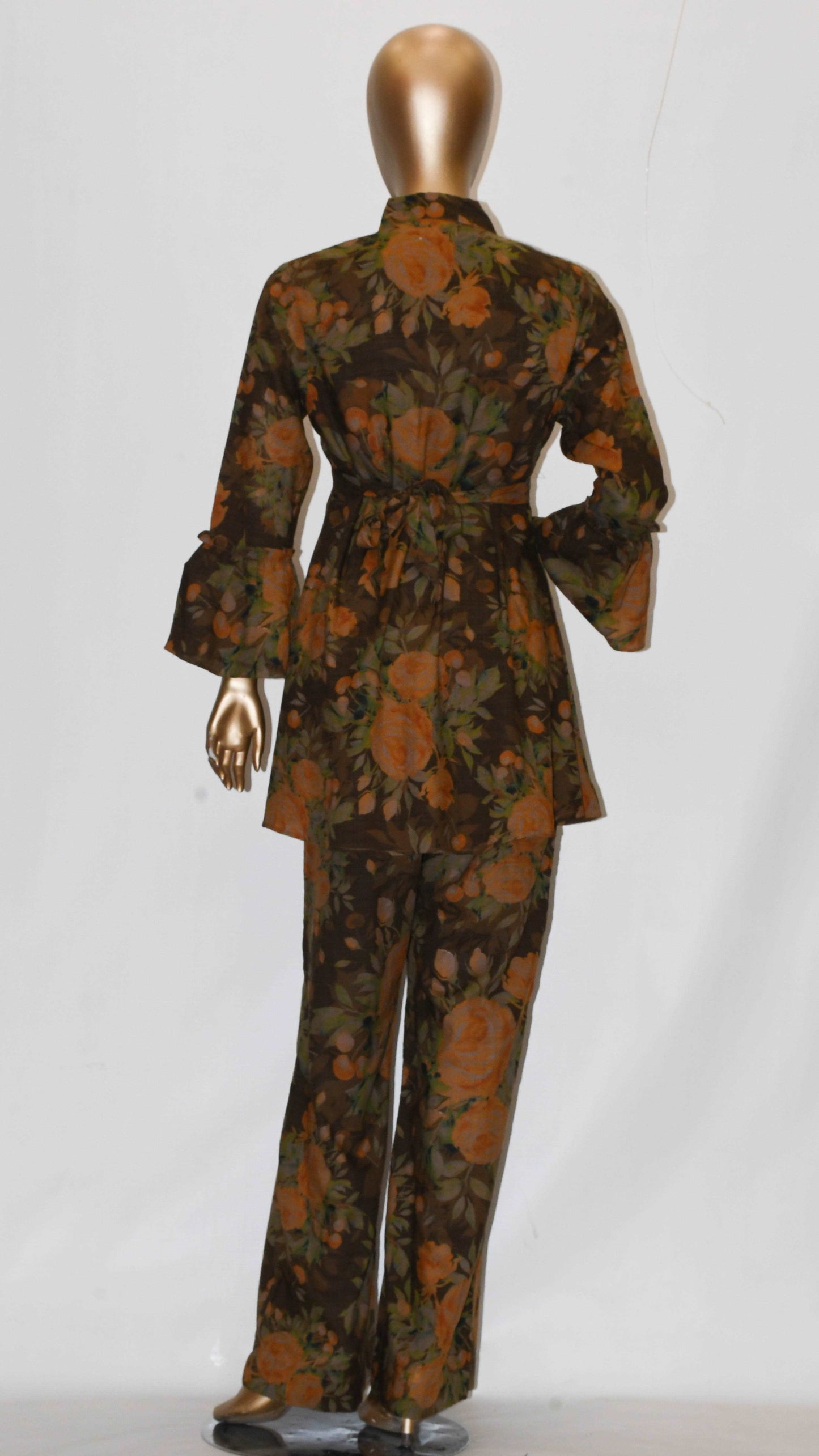 Tie Knot Lawn Co-Ord Set Vintage Brown Floral