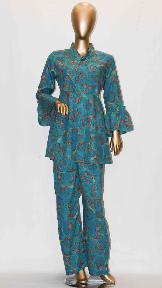 Tie Knot Lawn Co-Ord Set Sea & Sand