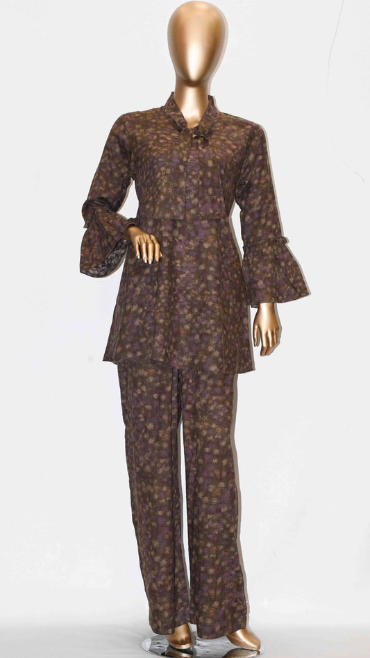 Tie Knot Lawn Co-Ord Set Brown Abstract