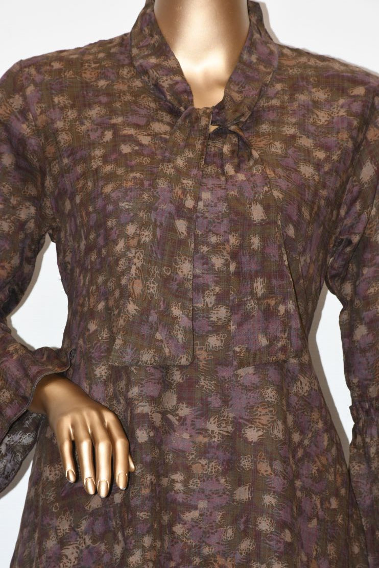Tie Knot Lawn Co-Ord Set Brown Abstract