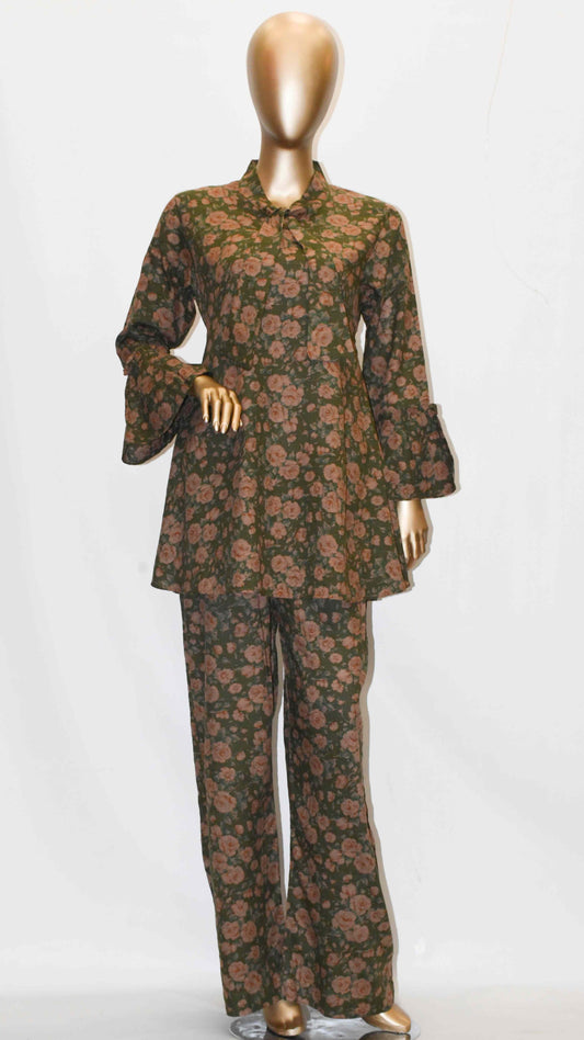 Tie Knot Lawn Co-Ord Set Mehndi Floral
