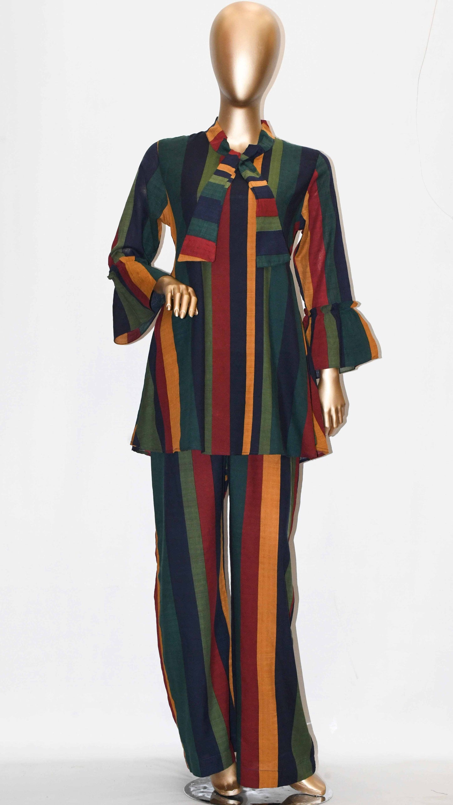 Tie Knot Lawn Co-Ord Set Elegant Striped