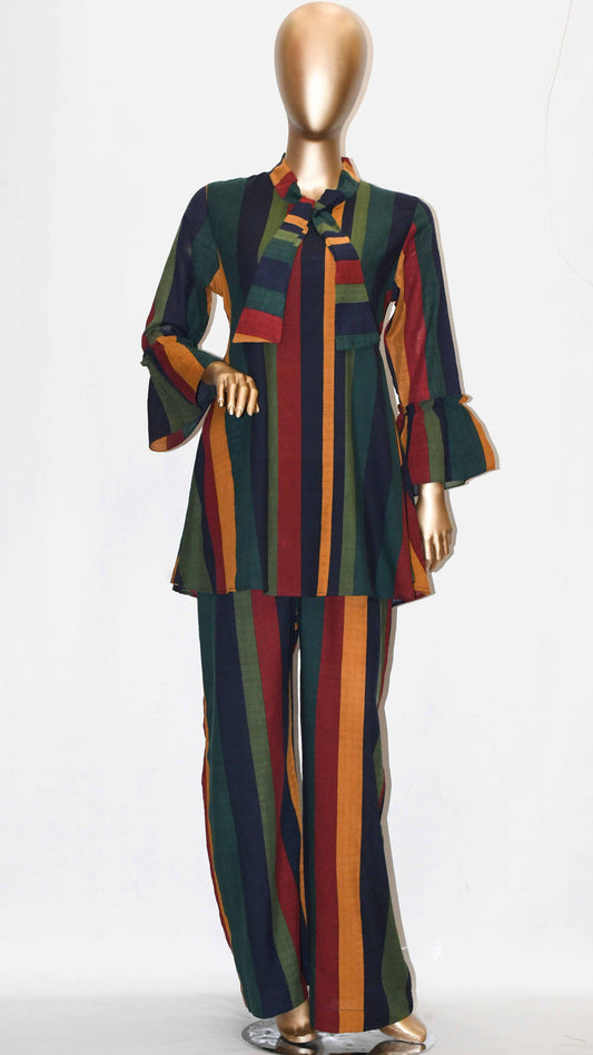 Tie Knot Lawn Co-Ord Set Elegant Striped