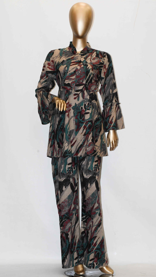 Tie Knot Lawn Co-Ord Set Abstract Printed