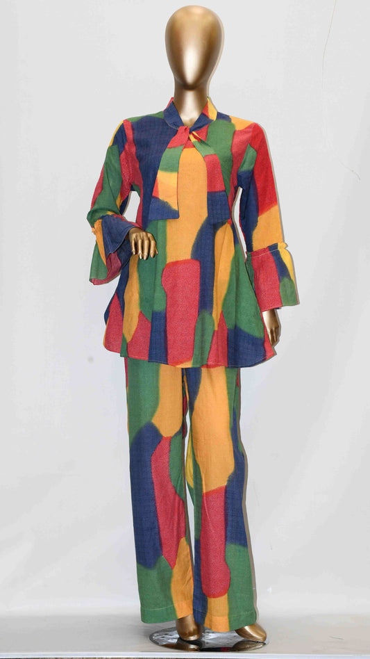 Tie Knot Lawn Co-Ord Set Technicolor