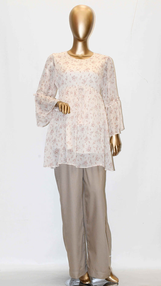 Co-Ord Set Matching Trouser Beige Floral