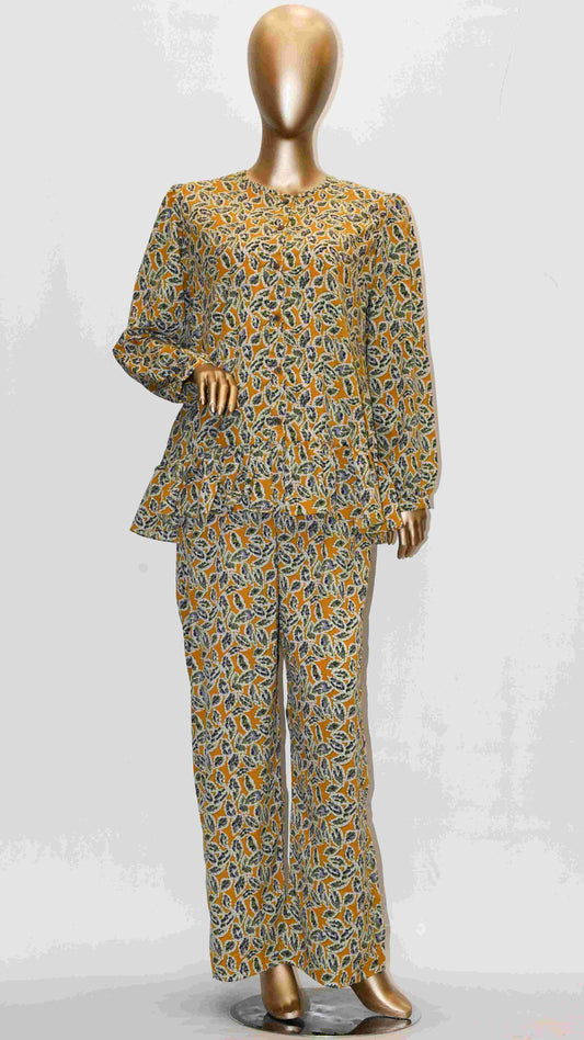 Co-Ord Set Front Open Mustered Leaf