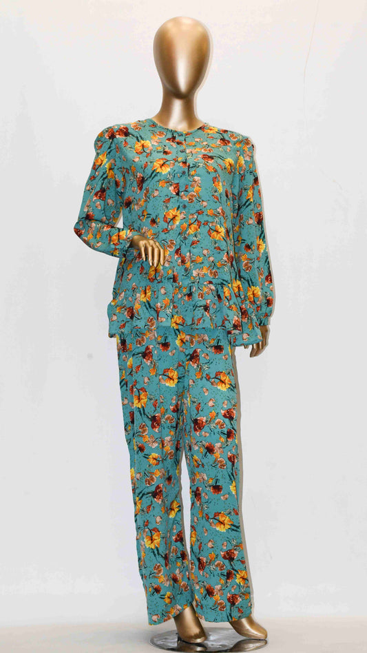 Co-Ord Set Front Open Sea Green Leaf