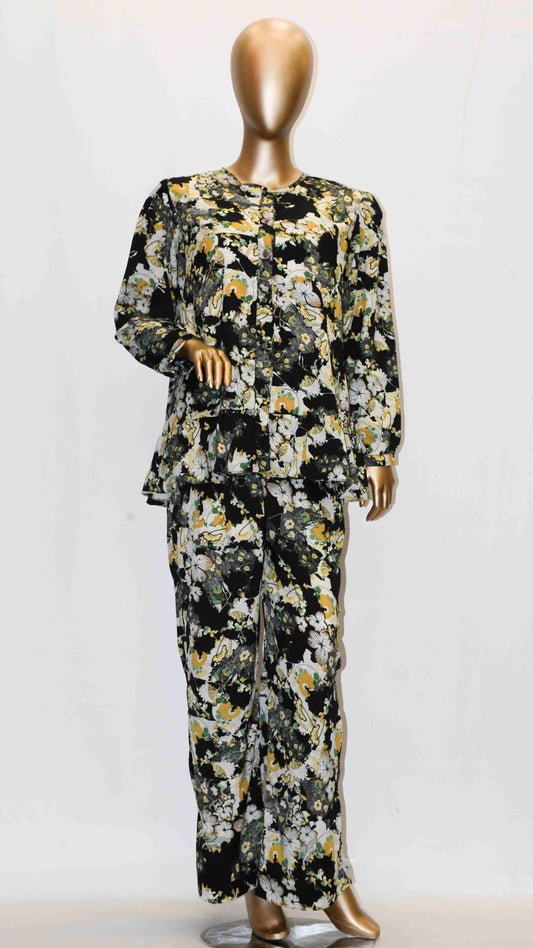 Co-Ord Set Front Open Black Floral