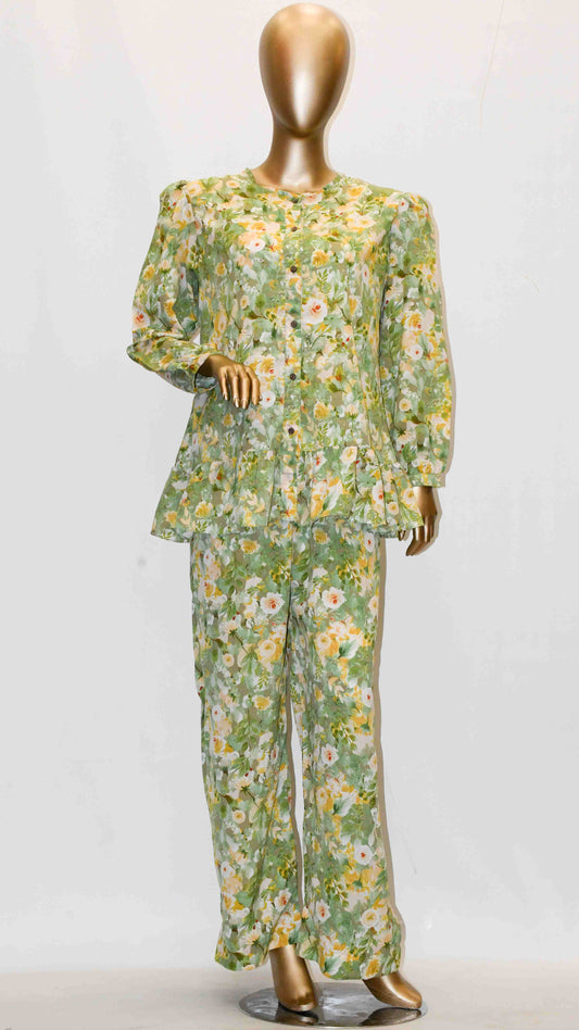 Co-Ord Set Front Open Apple Green Floral