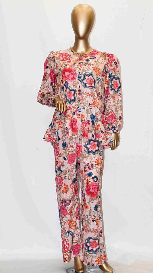 Co-Ord Set Front Open Pink Floral