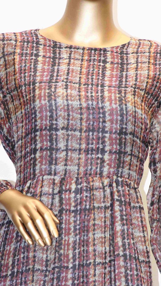 Maxi Regular Midi Dress-Brown Check