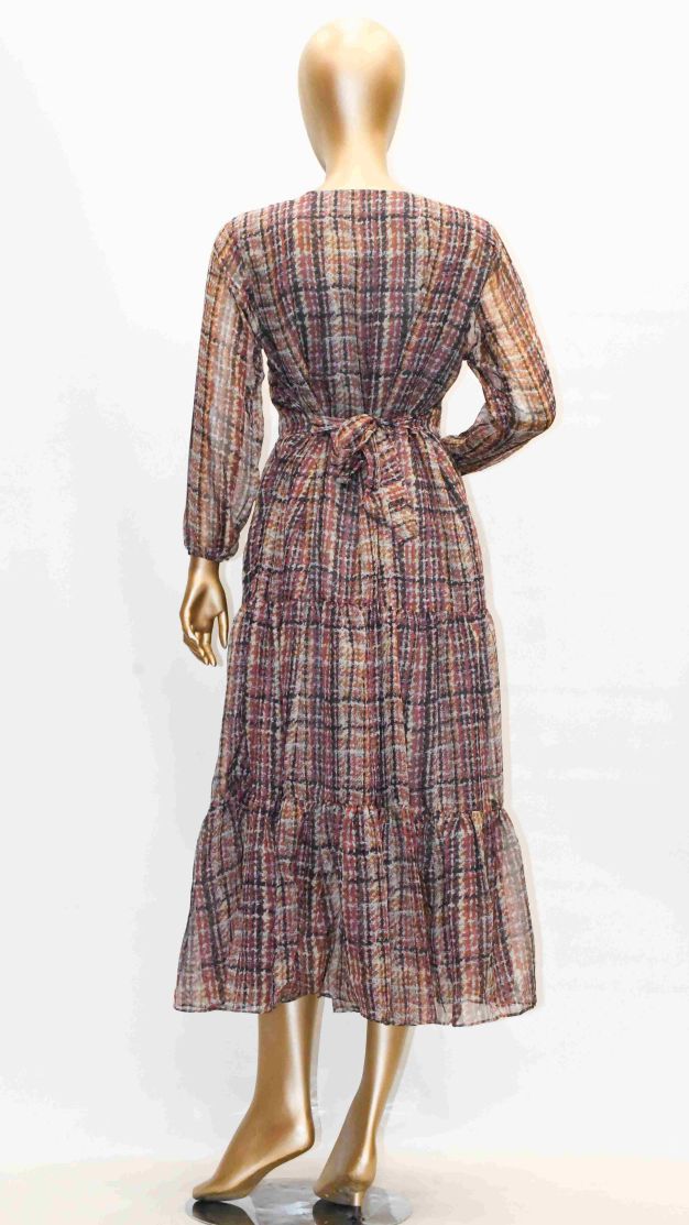 Maxi Regular Midi Dress-Brown Check