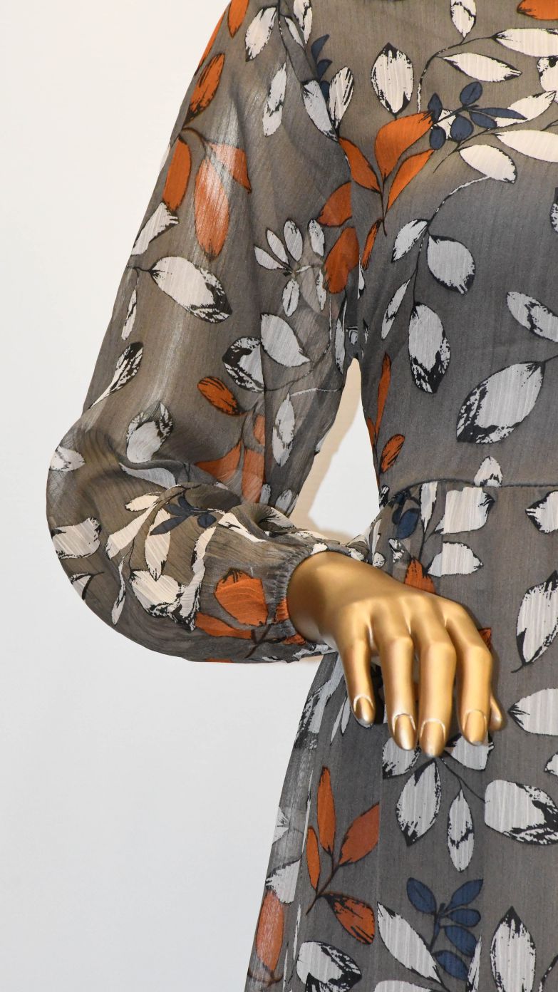 Maxi Regular Midi Dress-Leaf On Grey