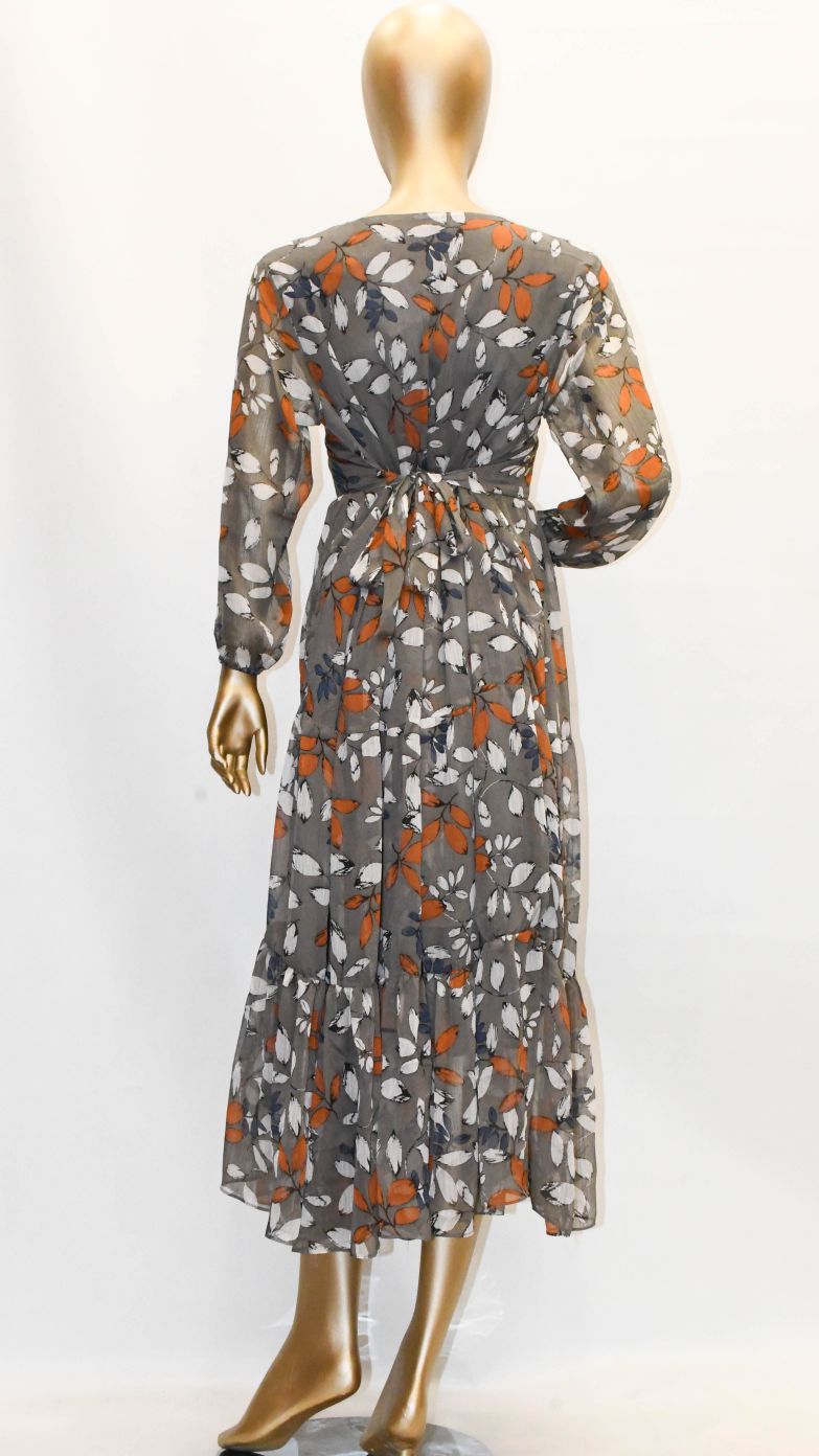 Maxi Regular Midi Dress-Leaf On Grey