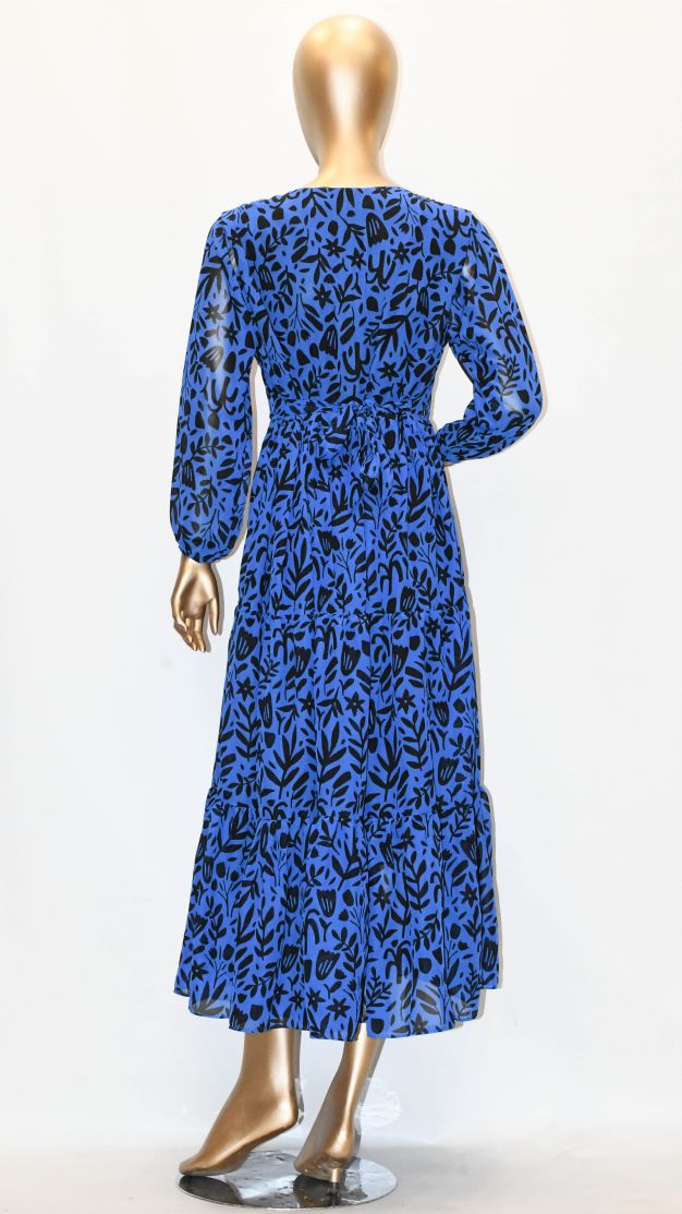 Maxi Regular Midi Dress- Royal Blue Printed