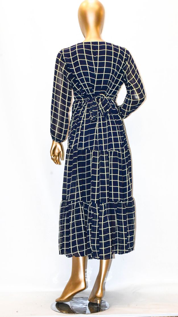 Maxi Regular Midi Dress-Navy Blue Check