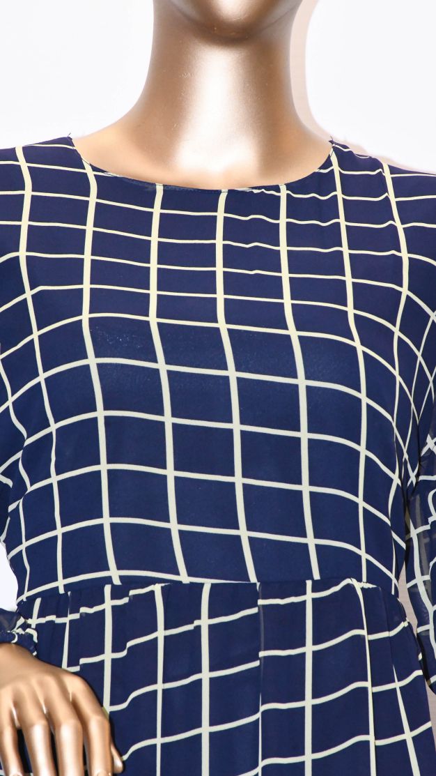 Maxi Regular Midi Dress-Navy Blue Check