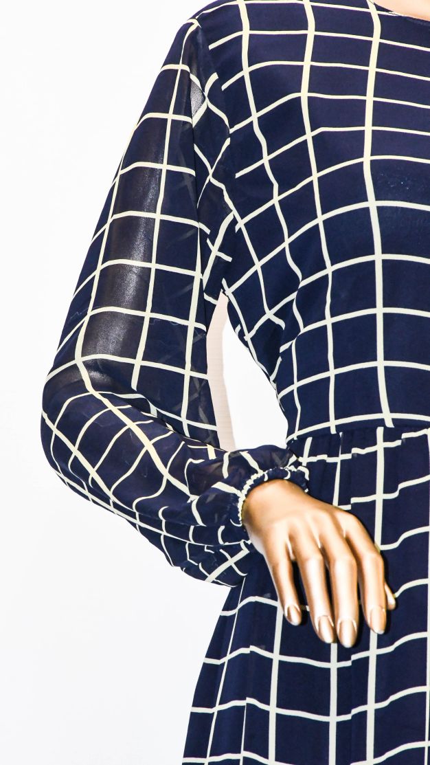 Maxi Regular Midi Dress-Navy Blue Check