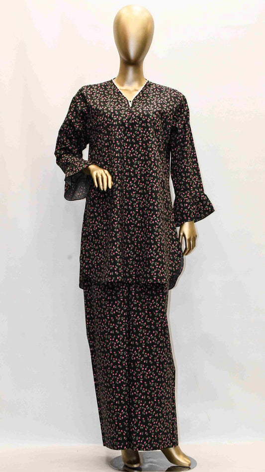 Co-Ord Set V Neck Black Floral