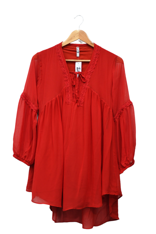 Lace Work Top Crimson Red