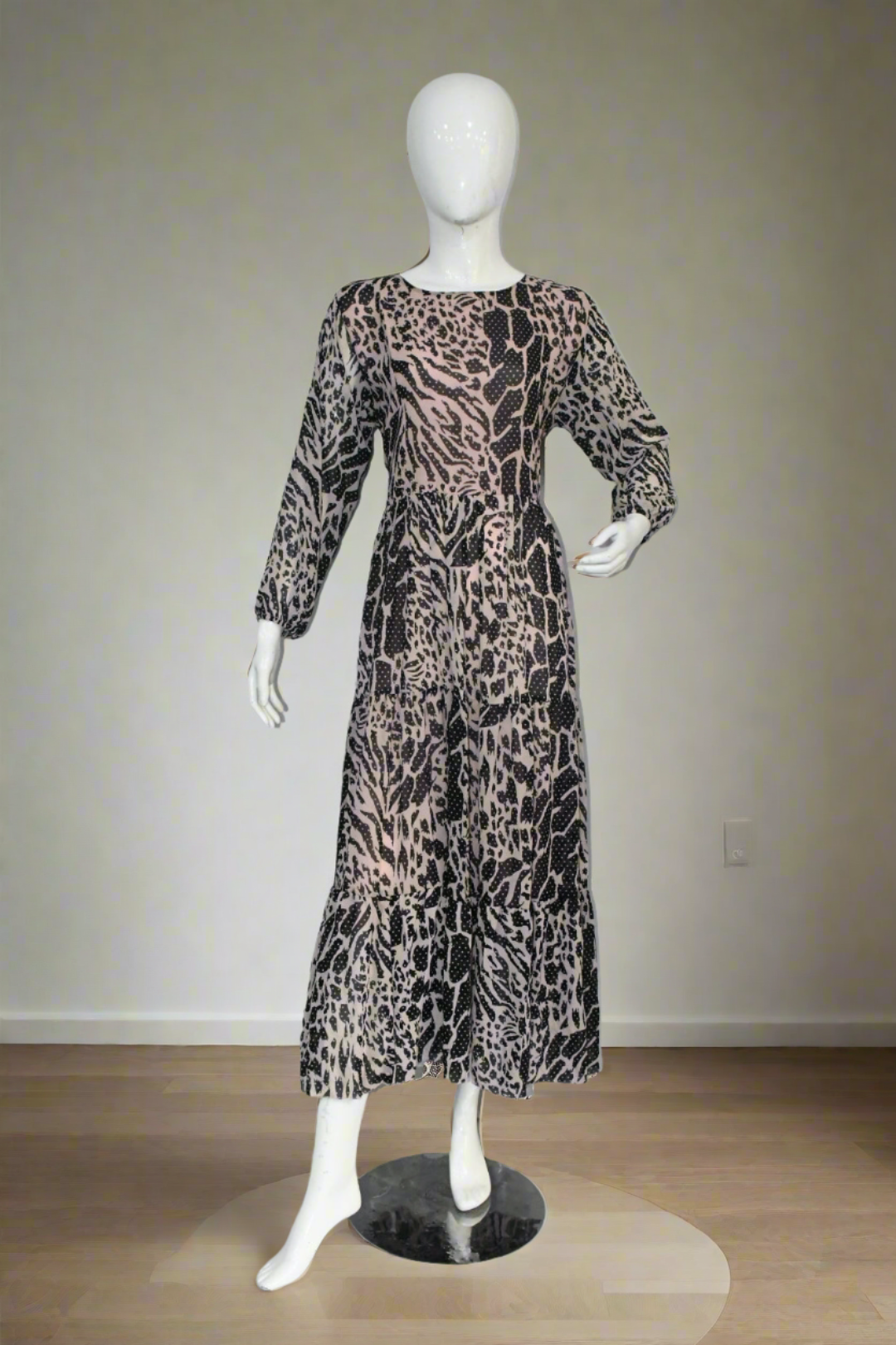 Maxi Regular Midi Dress-Tiger Print