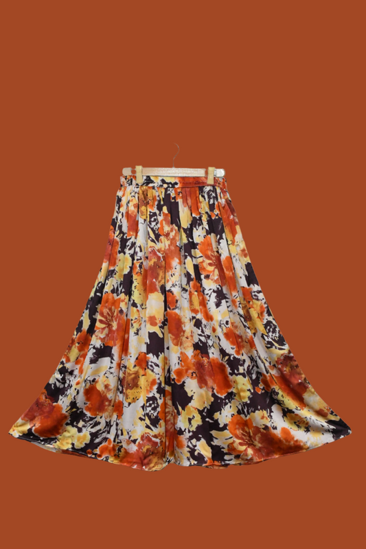 Silk Skirt-Abstract Print