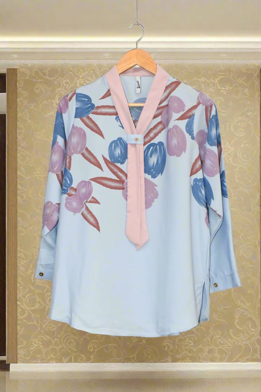 Top Floral Tie Knot-Sky Blue