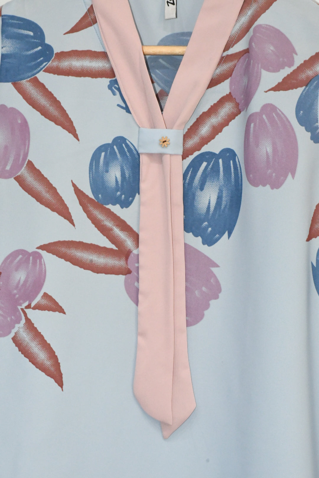 Top Floral Tie Knot-Sky Blue