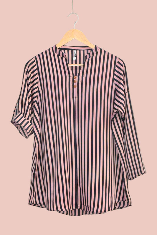 Causal Striped V-neck Button Top