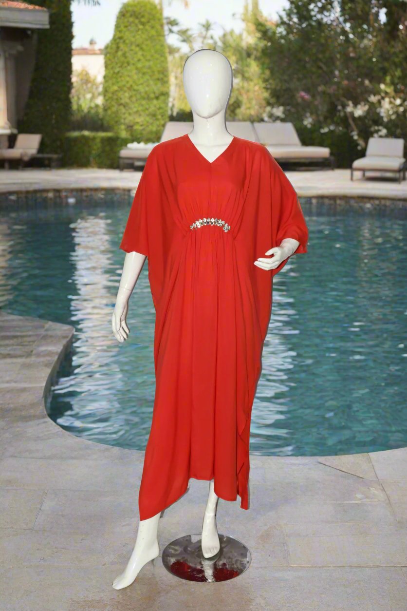 Maxi Kaftan Plain-Candy Red