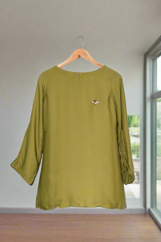 Top Pearl Sleeves-Olive Green