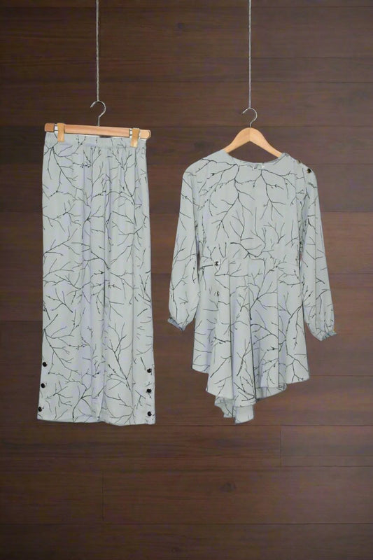 Korean style top and trouser – Salt grey coil print