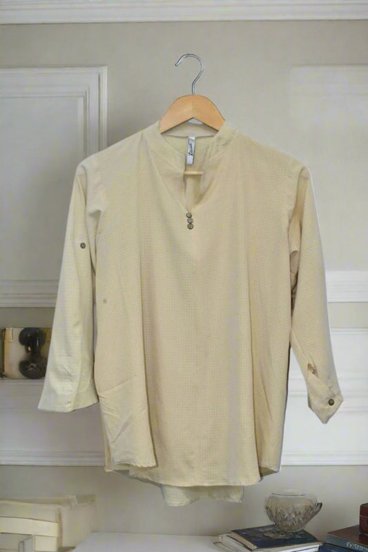 Top Henley Neck-Oyster Cream