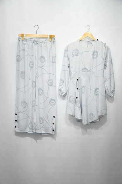 Korean style top and trouser – Salt grey coil print