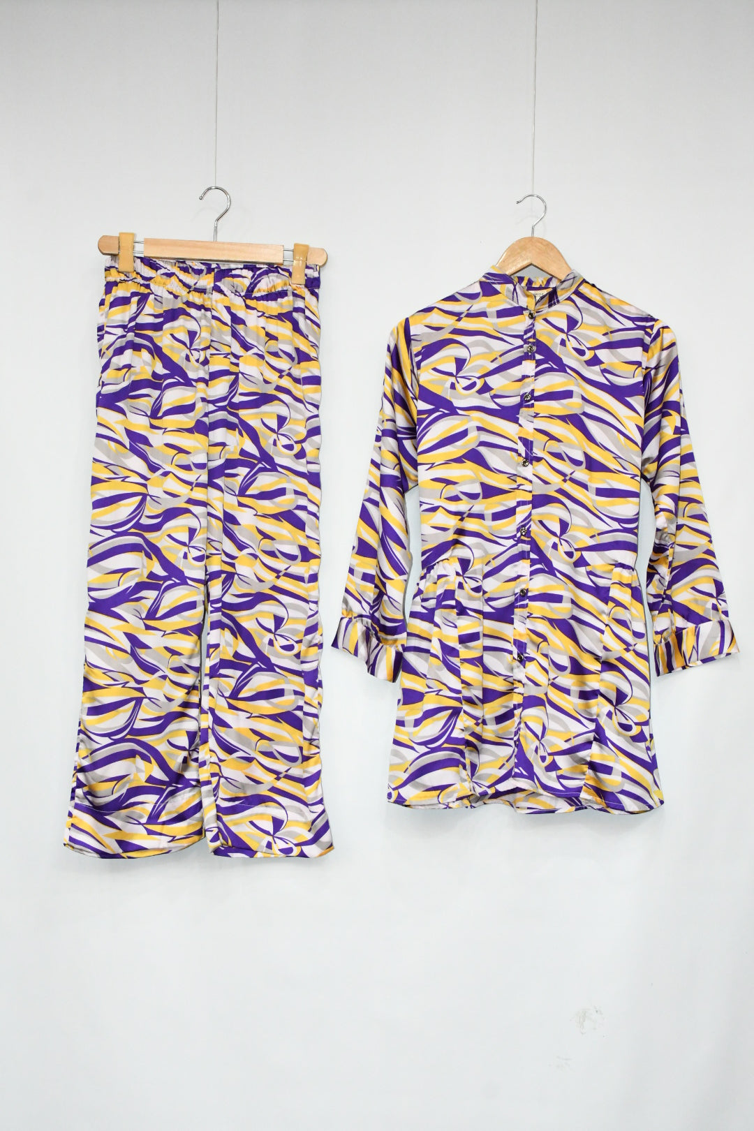 Printed Silk Two Piece-Lavender Yellow
