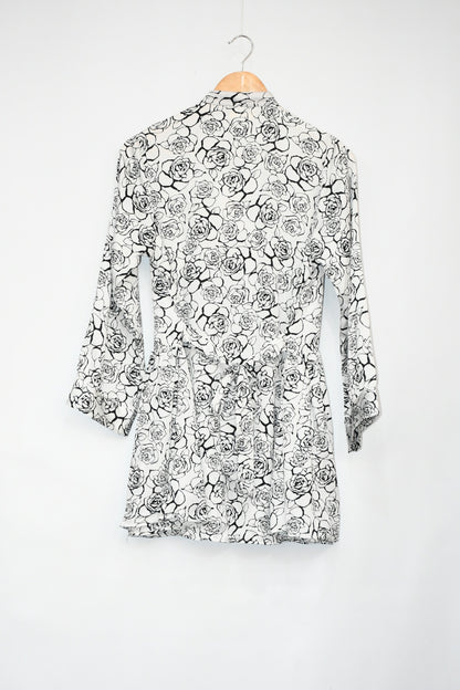Printed Silk Two Piece- Floral Greyscale