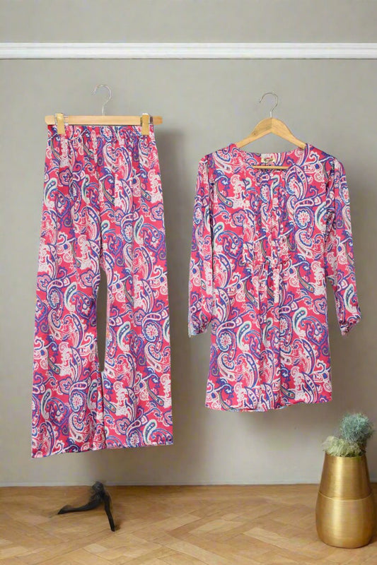 Printed Silk Two Piece-Paisley Print