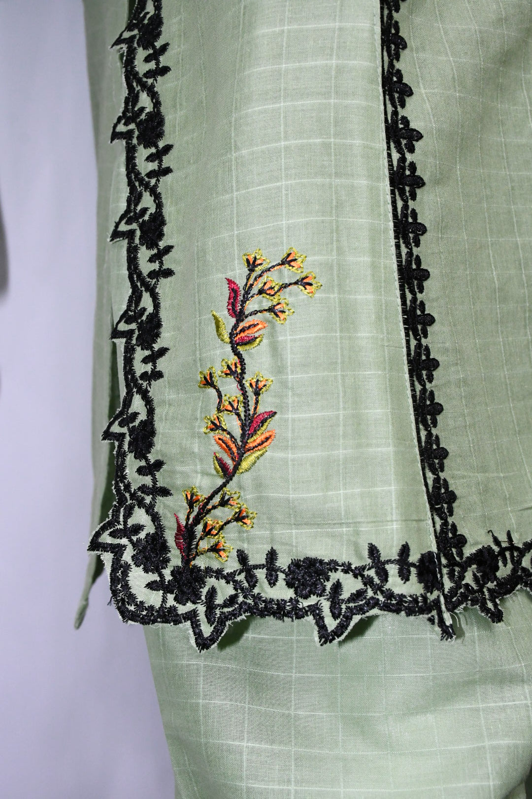 Pistachio Green Vintage Embroidered Shirt and Trouser