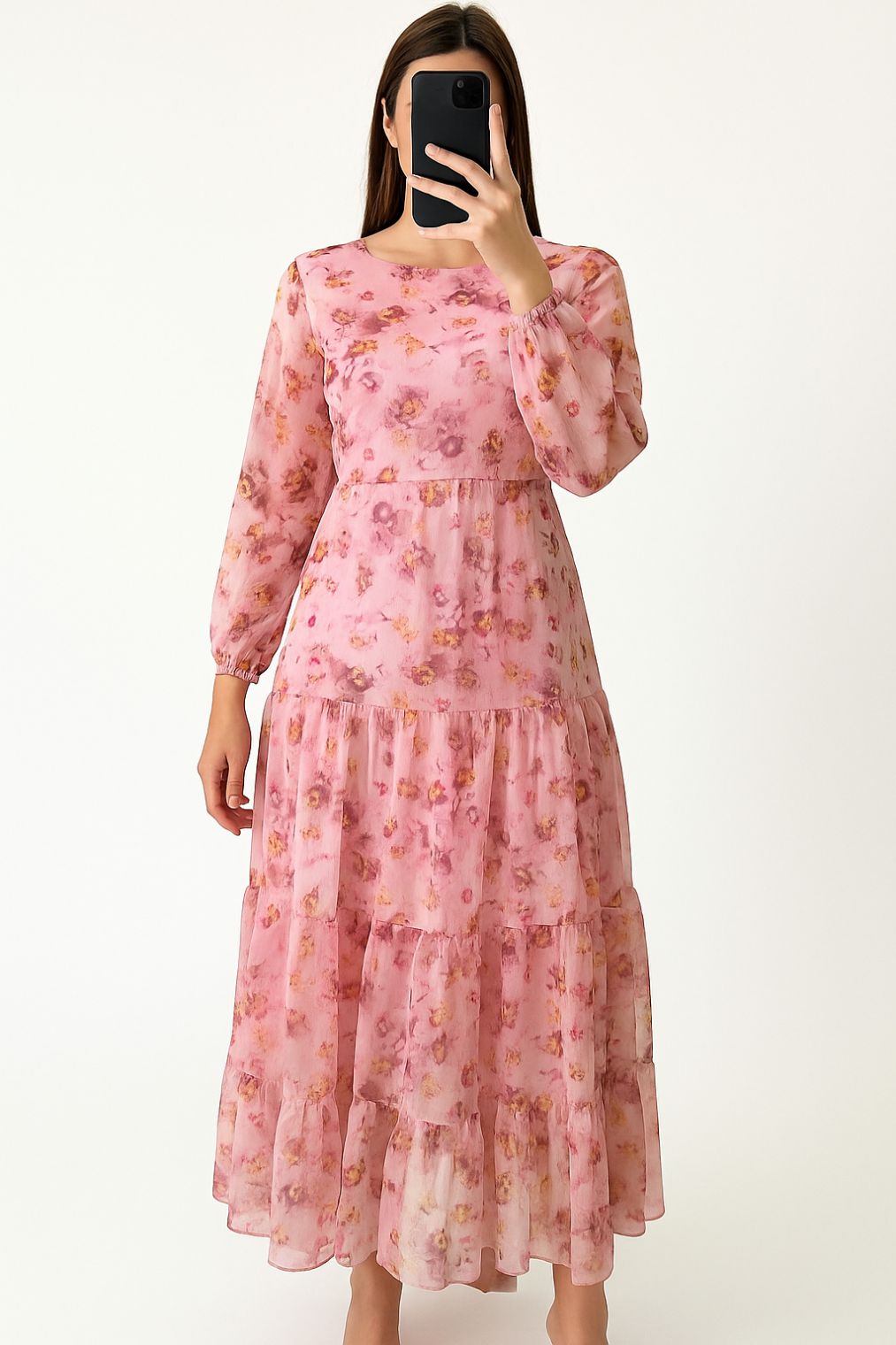 Maxi Regular Midi Dress-Pink Floral